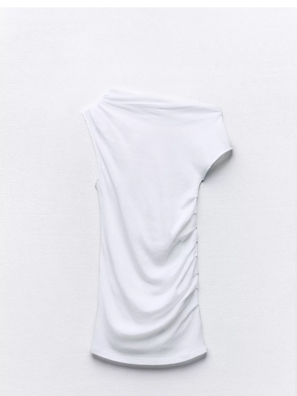 Zara One-Shoulder White ruched Tee Shirt Top